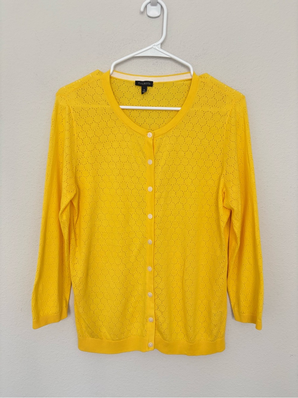 NWOT Talbots Crochet Knit Button Down Cardigan Sweater Medium Lightweight Bright